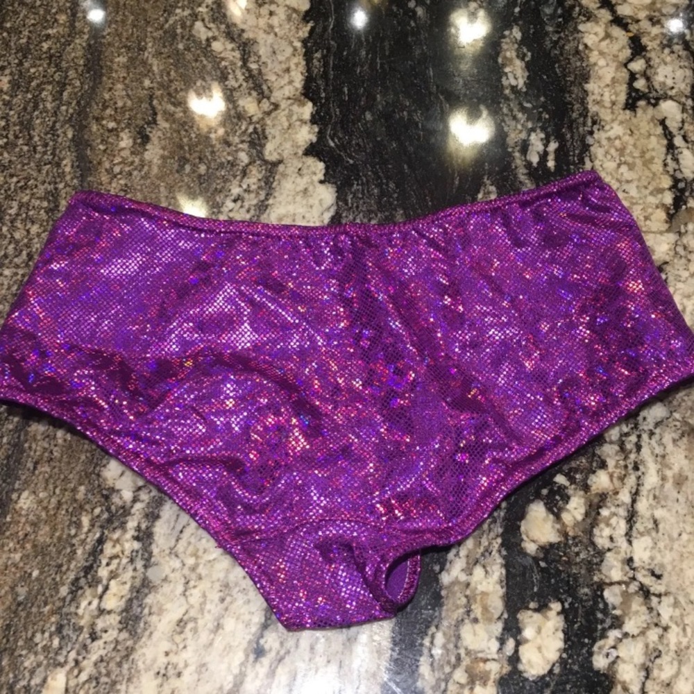 Purple holographic rave booty shorts